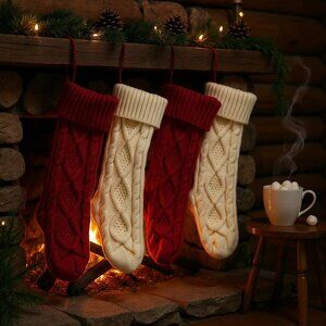 Red and Cream 4 piece Knit Stocking